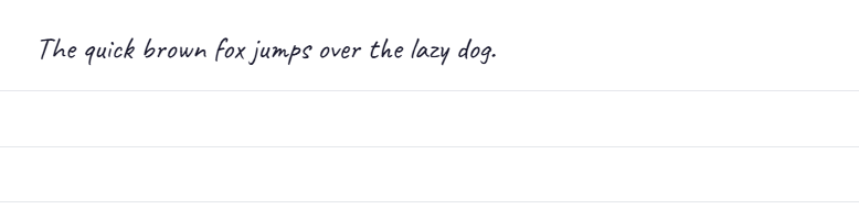 PNG export showing The quick brown fox jumps over the lazy dog in Caveat handwriting on lined paper